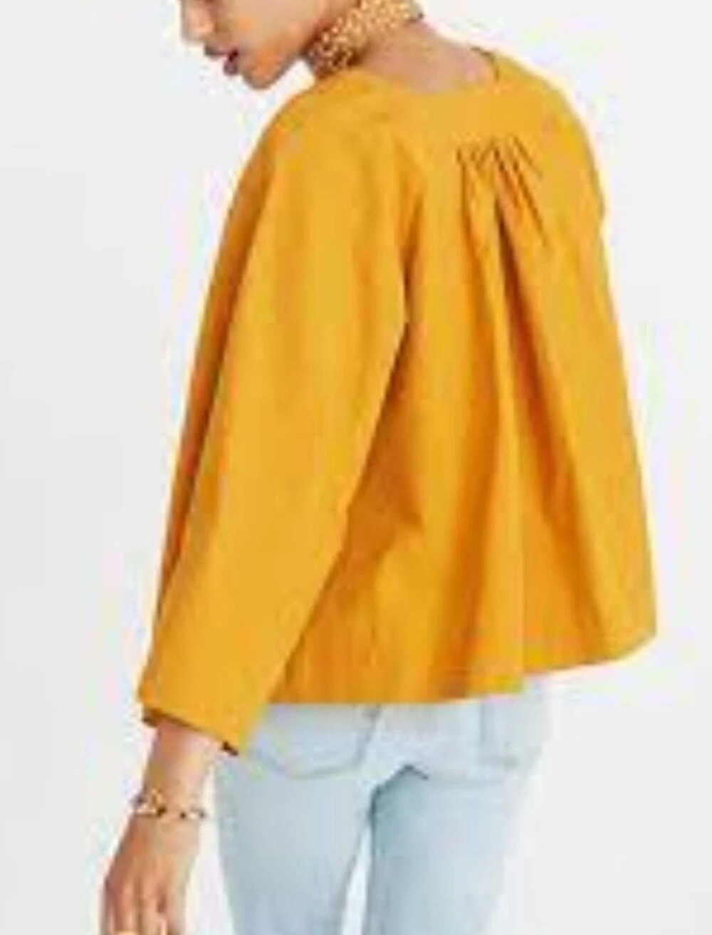 Madewell Oversized Mustard Yellow Square Neck Peasant Top Shirt Boho - Picture 2 of 3